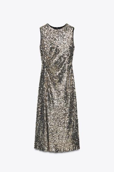 ROBE MI-LONGUE À PAILLETTES - Doré de Zara - Image 4