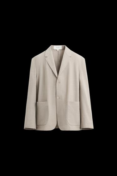 Zara 100% WOOL SUIT JACKET - Beige - Image 0