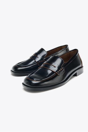LEATHER LOAFERS WITH CONTRAST - Black by Zara - Image 2