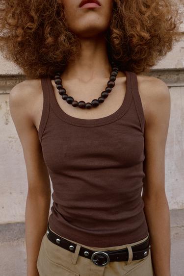 Zara RIB SLEEVELESS TOP - Wine
