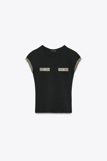 METALLIC THREAD T-SHIRT - Black by Zara - Image 4