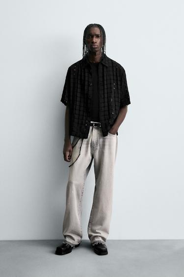 Zara JACQUARD NEEDLE-OUT SHIRT - Black - Image 0