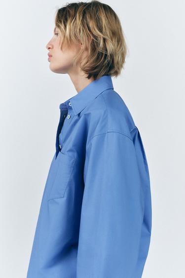 ZW COLLECTION OVERSIZE POPLIN SHIRT - Blue by Zara - Image 1
