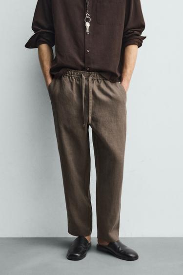 БРЮКИ RELAXED FIT ИЗ 100% ЛЬНА — СЕРОВАТО-КОРИЧНЕВЫЙ от Zara