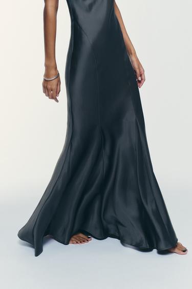 LONG SATIN DRESS - Charcoal by Zara - Image 1