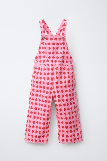LONG TWILL DUNGAREES WITH HEARTS - Pink by Zara - Image 0