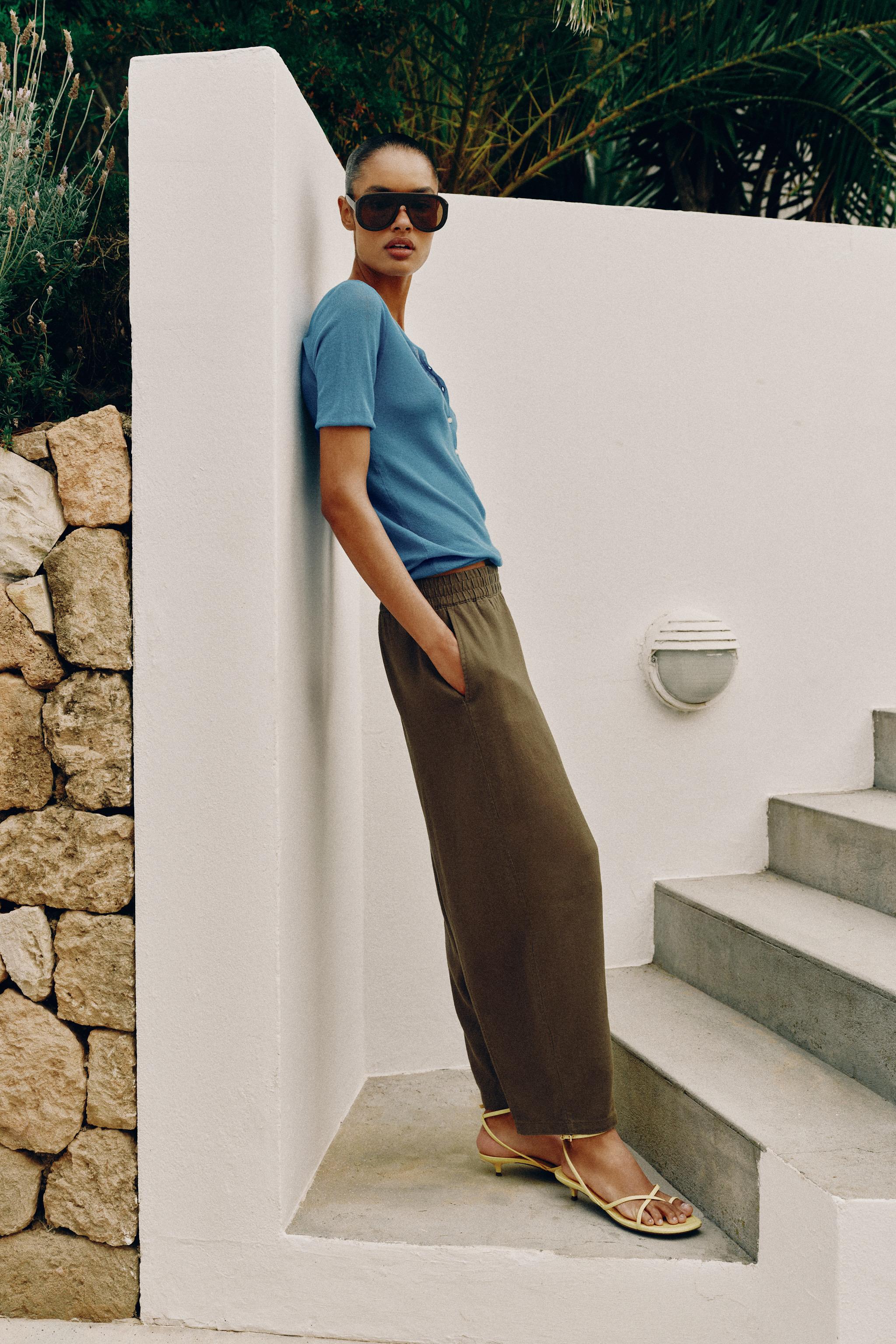 Zara Keten Barrel Pantolon görsel 4
