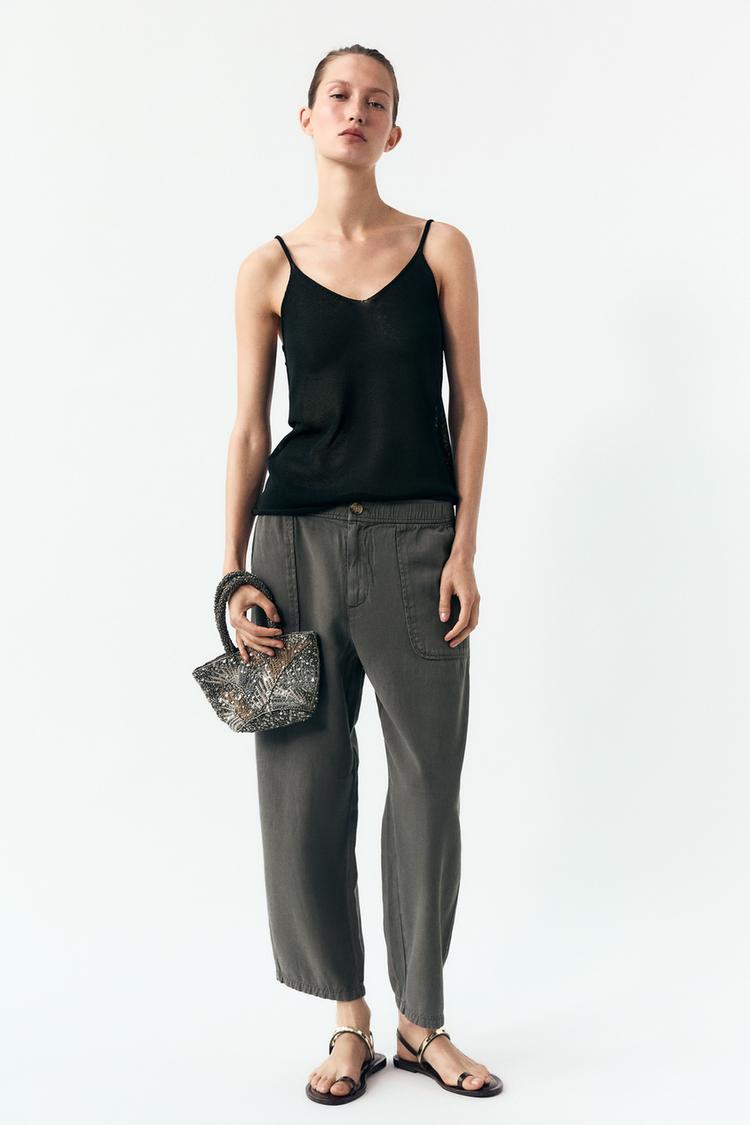 Pantalones Para Pantalón ZARA De Cintura Mid Elastic Mujer, Gris