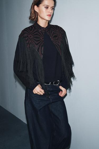 BEADED TULLE TOP WITH FRINGING - Black by Zara