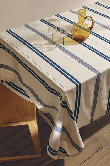 TOALHA DE MESA ALGODÃO GROSSO RISCAS - Azul da Zara