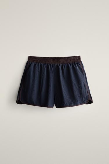 SHORT RIBETE EN CONTRASTE - Azul de Zara
