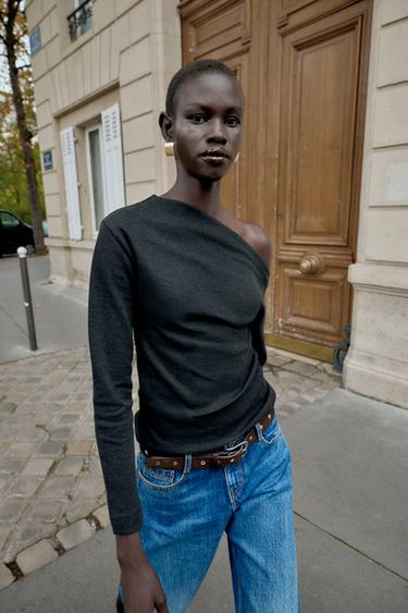 ASYMMETRIC SOFT-TOUCH TOP - charcoal grey by Zara