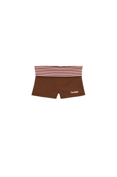 QUẦN SHORT MINI CẠP KẺ SỌC - Màu nâu từ Zara