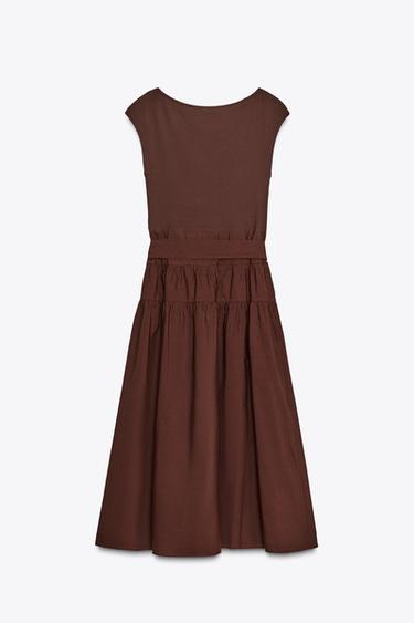 CONTRAST GATHERED DRESS - Brown by Zara - Image 5