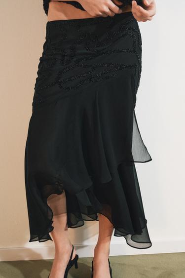 BEADED RUFFLE MIDI SKIRT - Black by Zara - Image 3