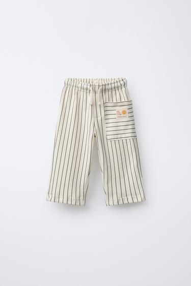 STRIPED TEXTURED TROUSERS - ecru/khaki by Zara