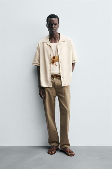 Zara COMFORT EYELET SHIRT - Oyster-white
