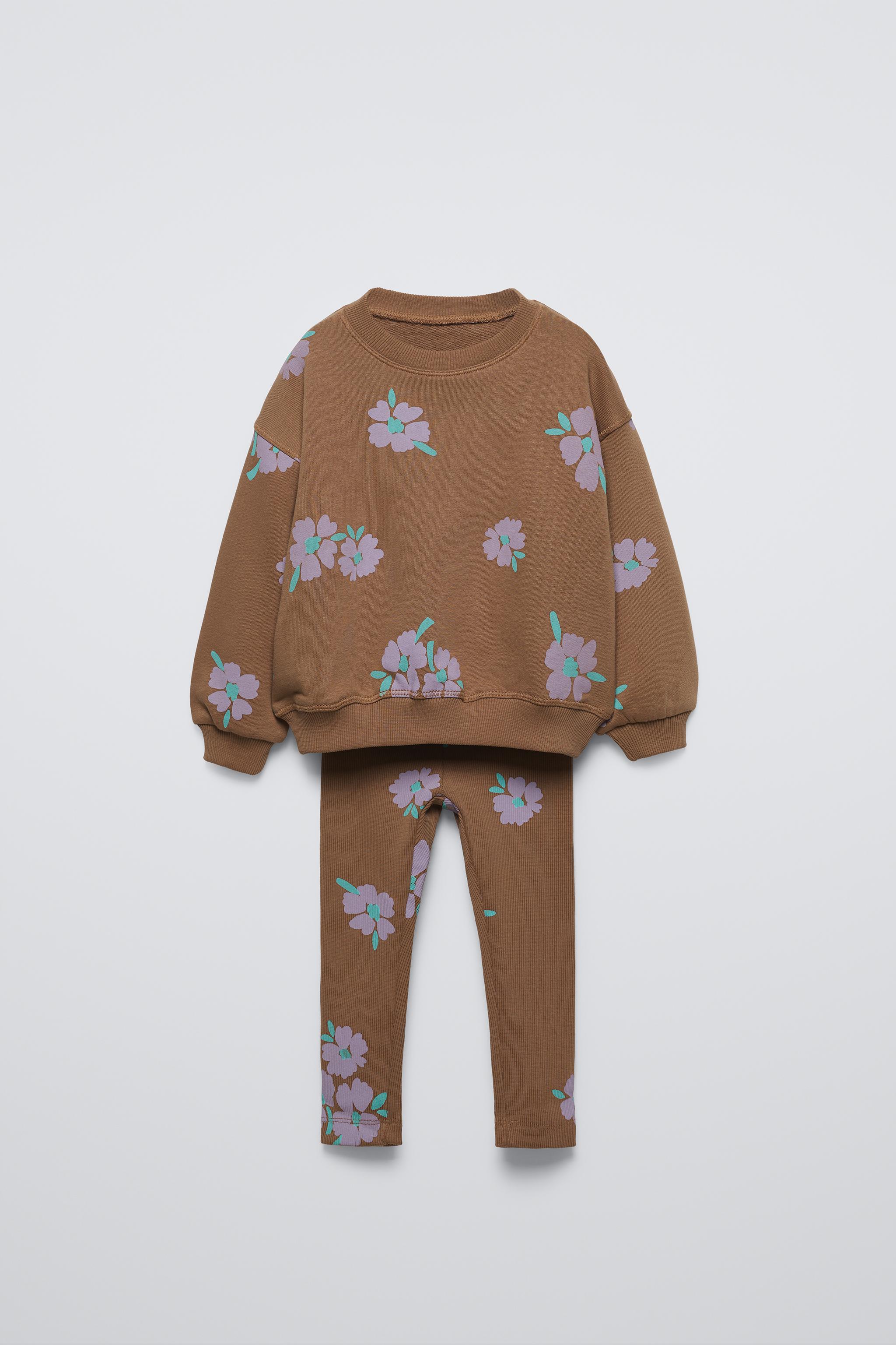 ZARA baby girl taupe floral outlet sweater and leggings