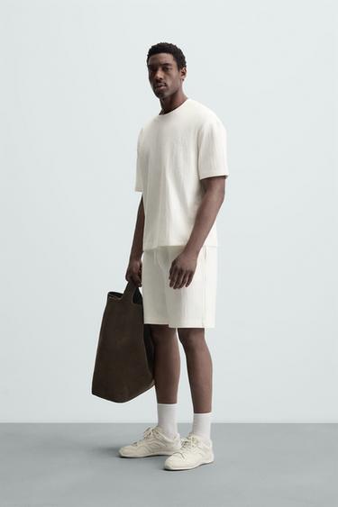TEXTURED JOGGER BERMUDA SHORTS - Oyster-white by Zara