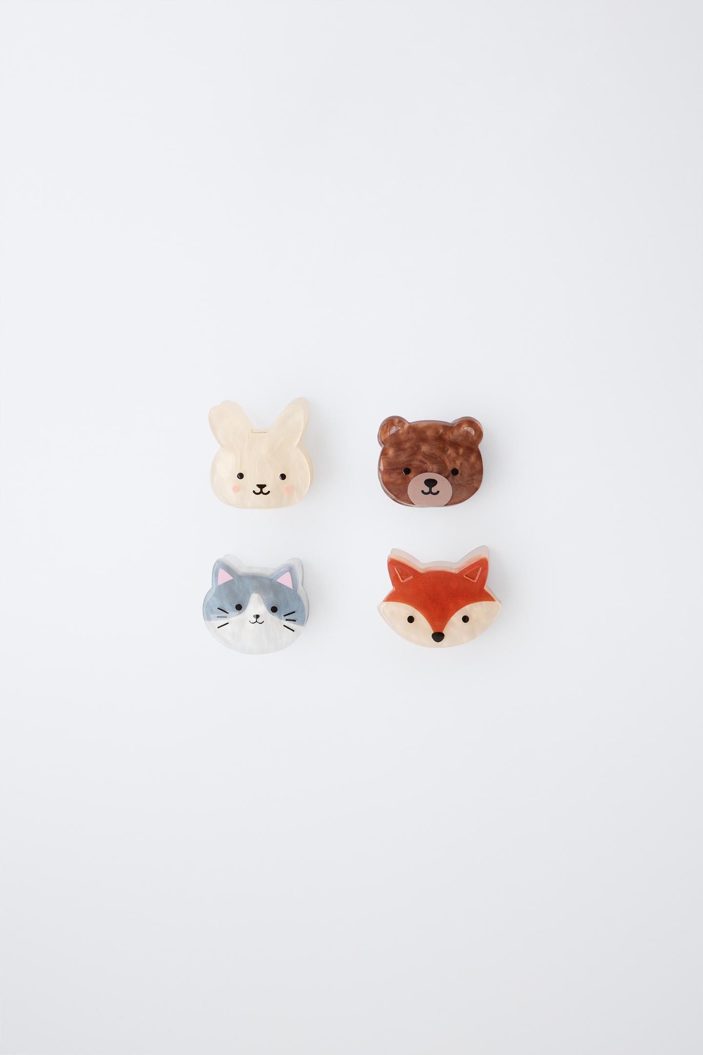 Детские аксессуары для волос Zara 4-PACK OF Animal Hair Clips, цвет: Разноцветный — фото 1