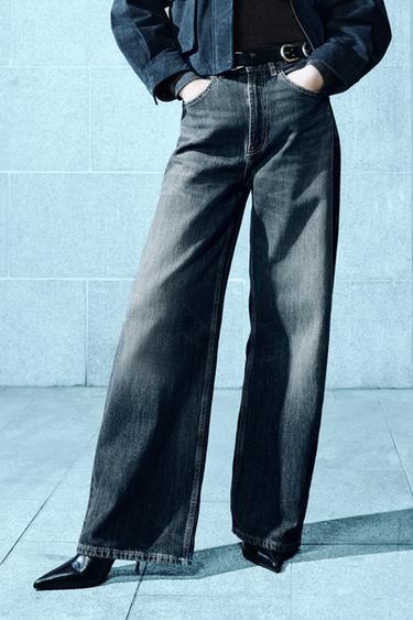 Zara TRF 超寬高腰牛仔褲 - 海藍色