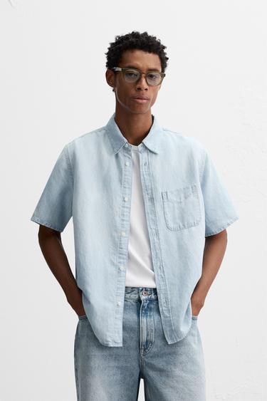Zara LIGHTWEIGHT DENIM SHIRT - Light blue