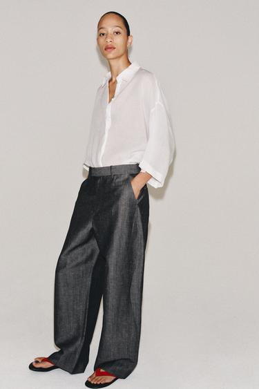 قميص OVERSIZE انسيابي ZW COLLECTION - أبيض الخاص بـ Zara