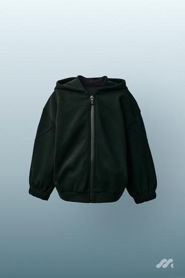 Zara LOGO HOODED INTERLOCK ZIP-UP SWEATSHIRT - Black