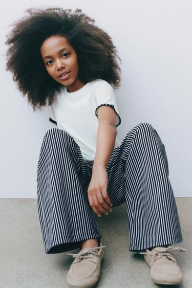 Zara STRIPED CULOTTES - Navy blue