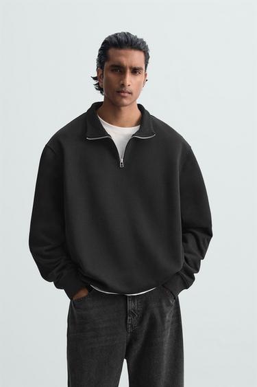 BASIC ZIP-NECK SWEATSHIRT - Black by Zara