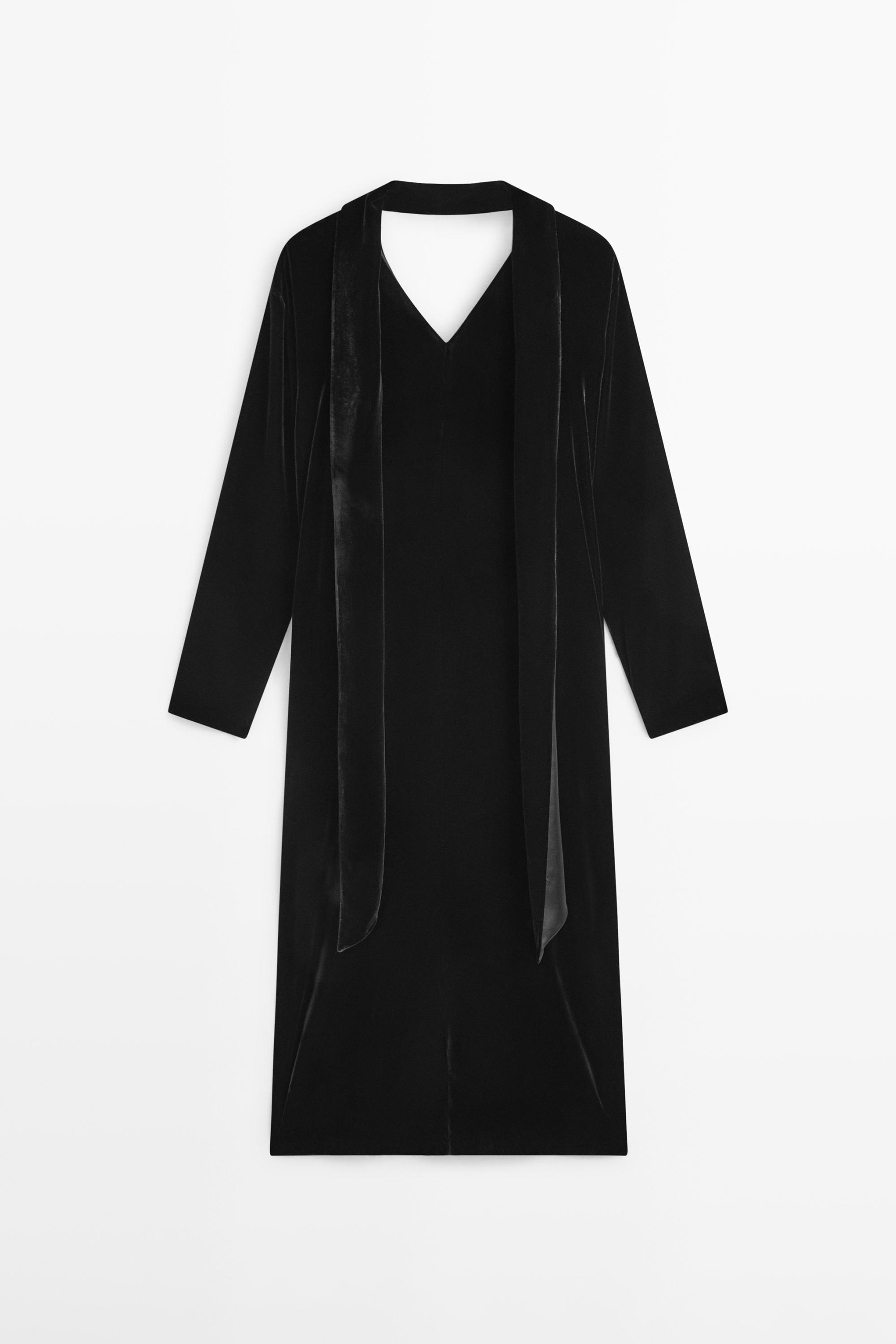 Long velvet dress with tied neck - STUDIO