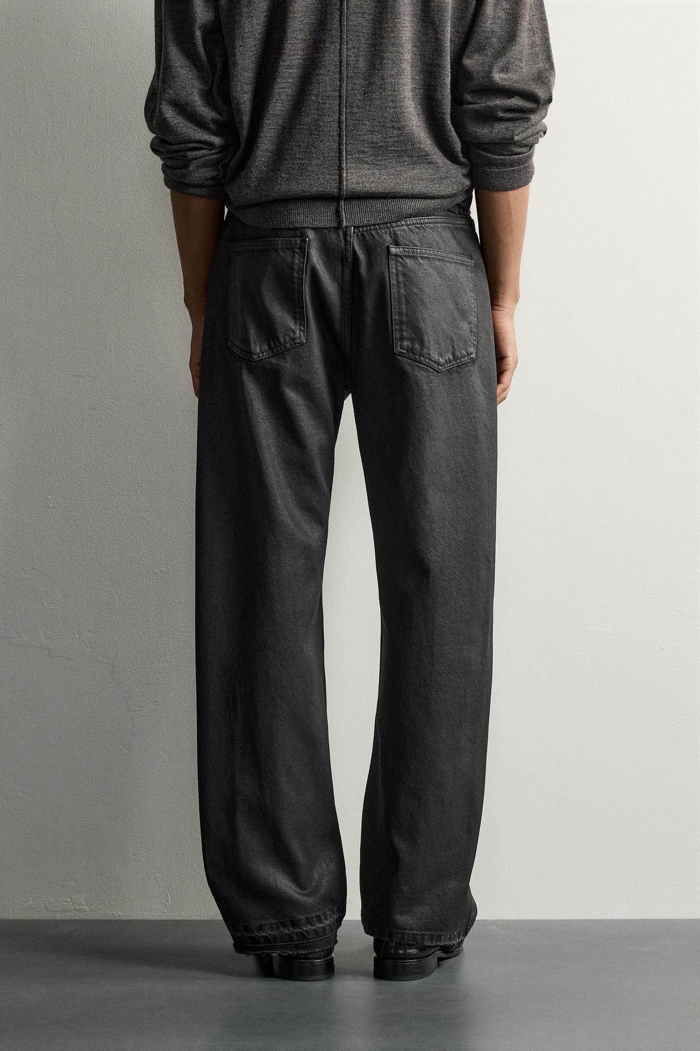 Мужские джинсы Zara Wax-Effect Loose Fit, цвет: Чёрный — фото 3
