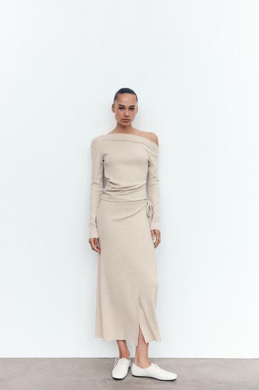WRAP-STYLE MIDI SKIRT - Beige by Zara