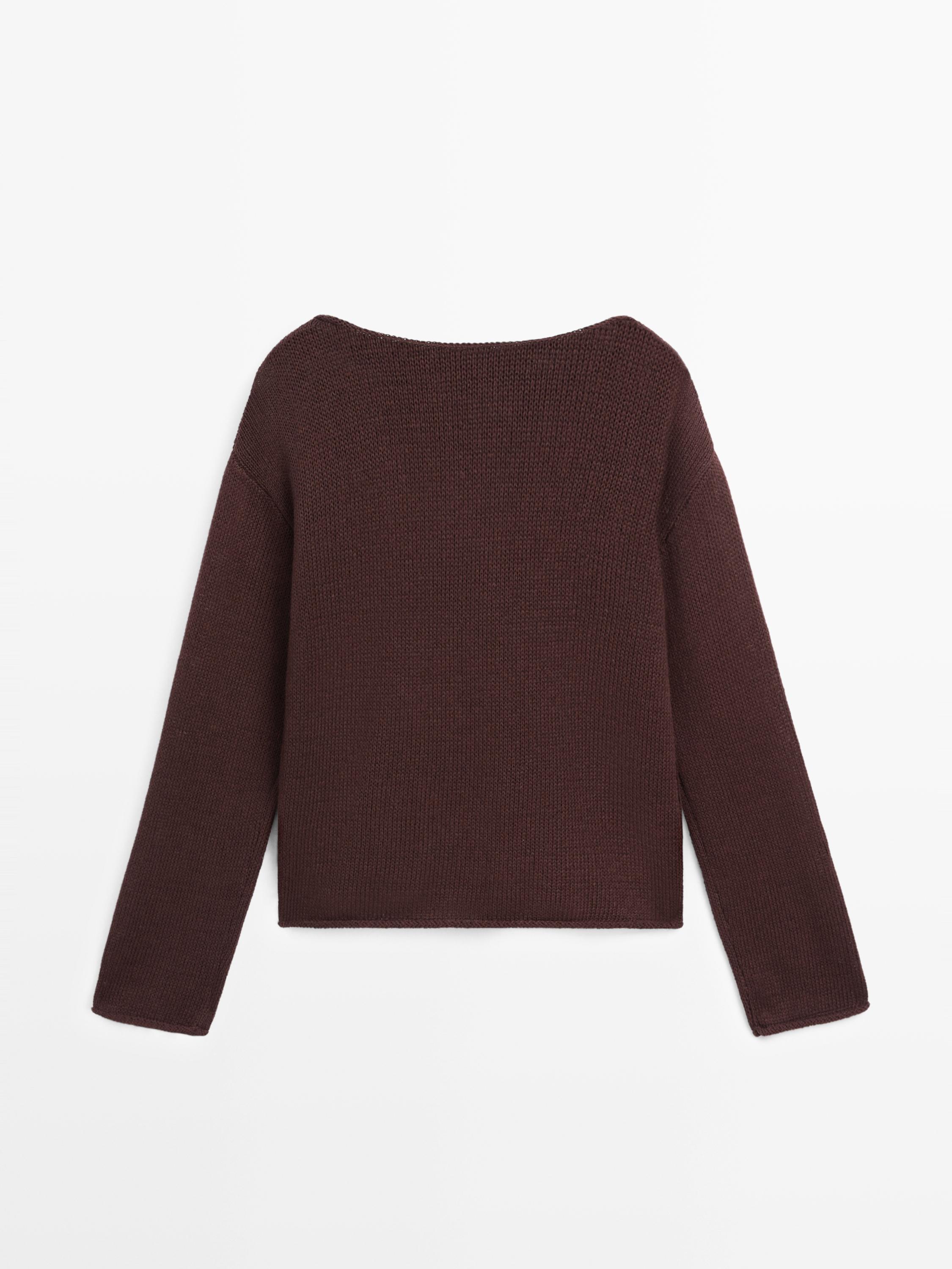 Cotton and linen knit sweater with pocket detail