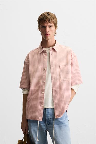 CAMISA CUADROS ALGODÓN - Rosa de Zara
