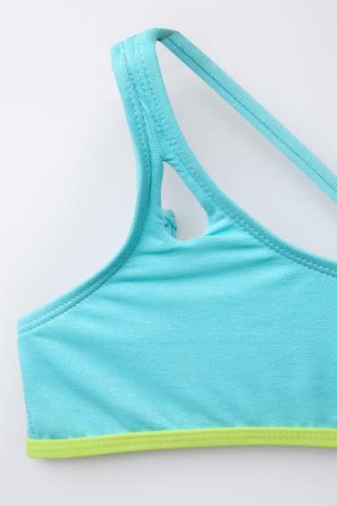 6-14 ANS/ MAILLOT DE BAIN ASYMÉTRIQUE BRILLANT LISERÉS - Turquoise de Zara - Image 2