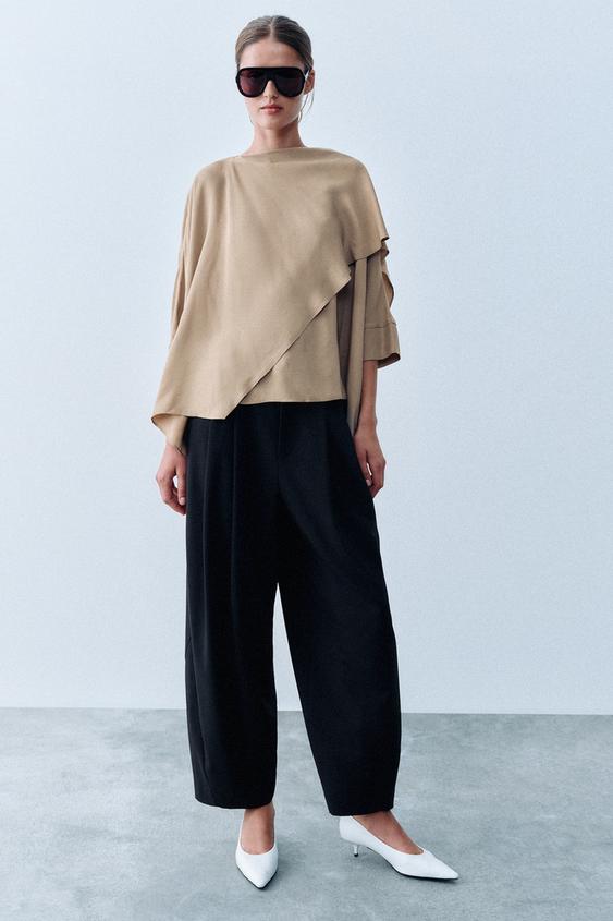 Zara CAPE COLLAR BLOUSE - Taupe gray - Image 0