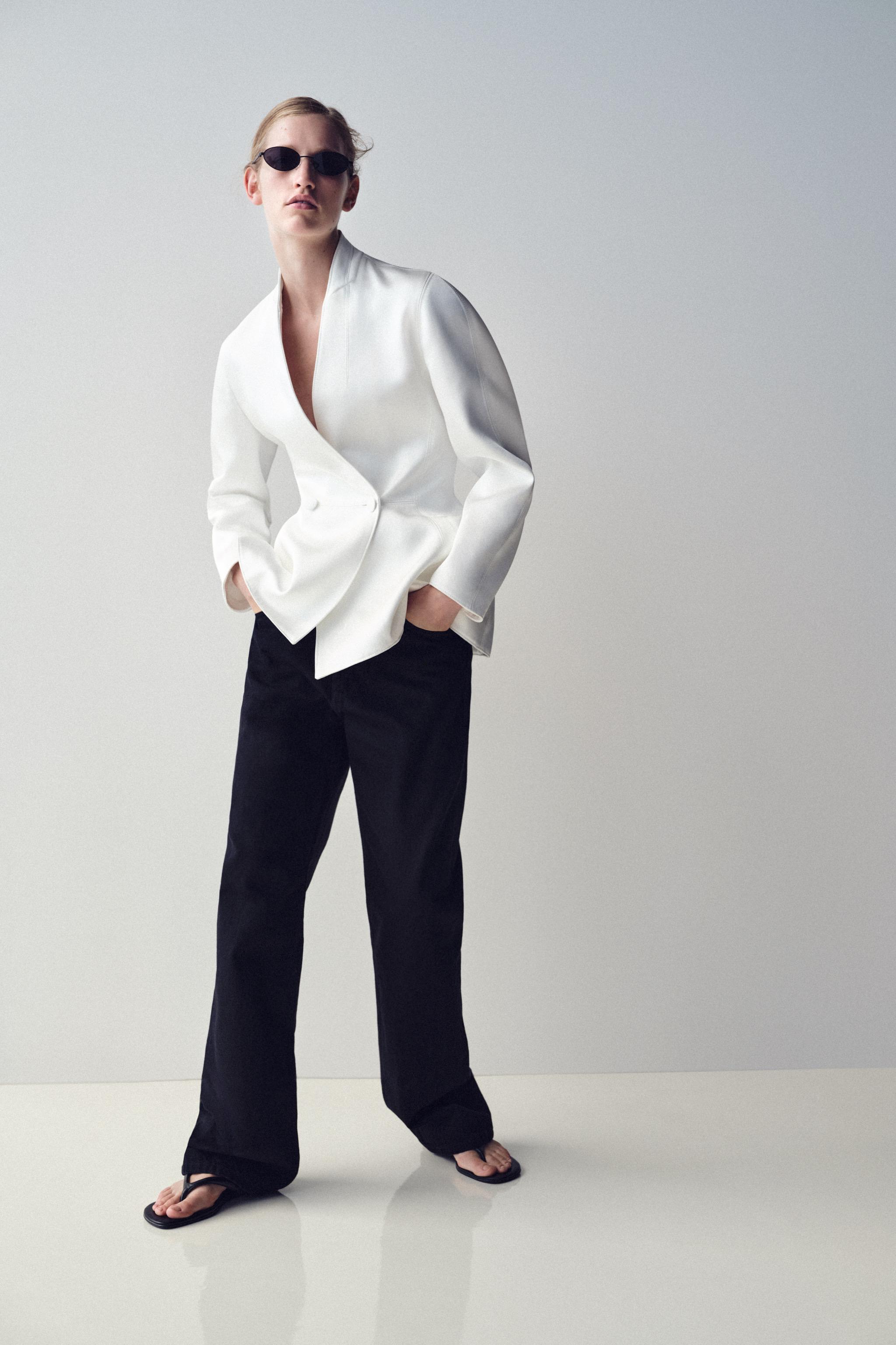 SATIN DOUBLE-BREASTED BLAZER — Oyster-white