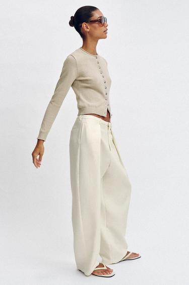 METAL BUTTON CARDIGAN - Dark camel by Zara - Image 3