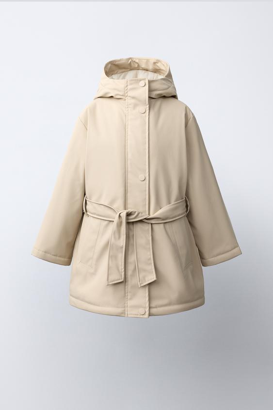 Zara 防潑水橡膠塗層繫帶雨衣 - 米色 - 圖片 0