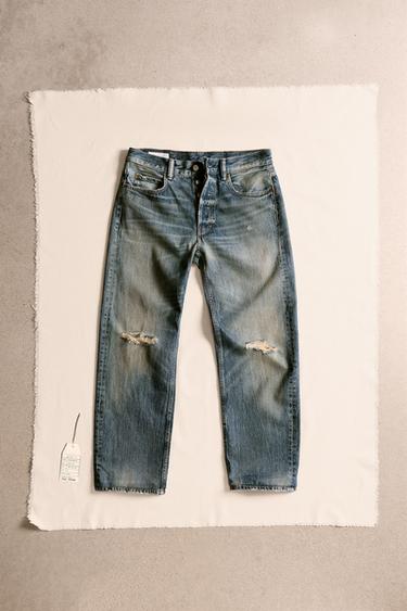 RIPPED REGULAR STRAIGHT FIT JEANS - Mid-blue by Zara