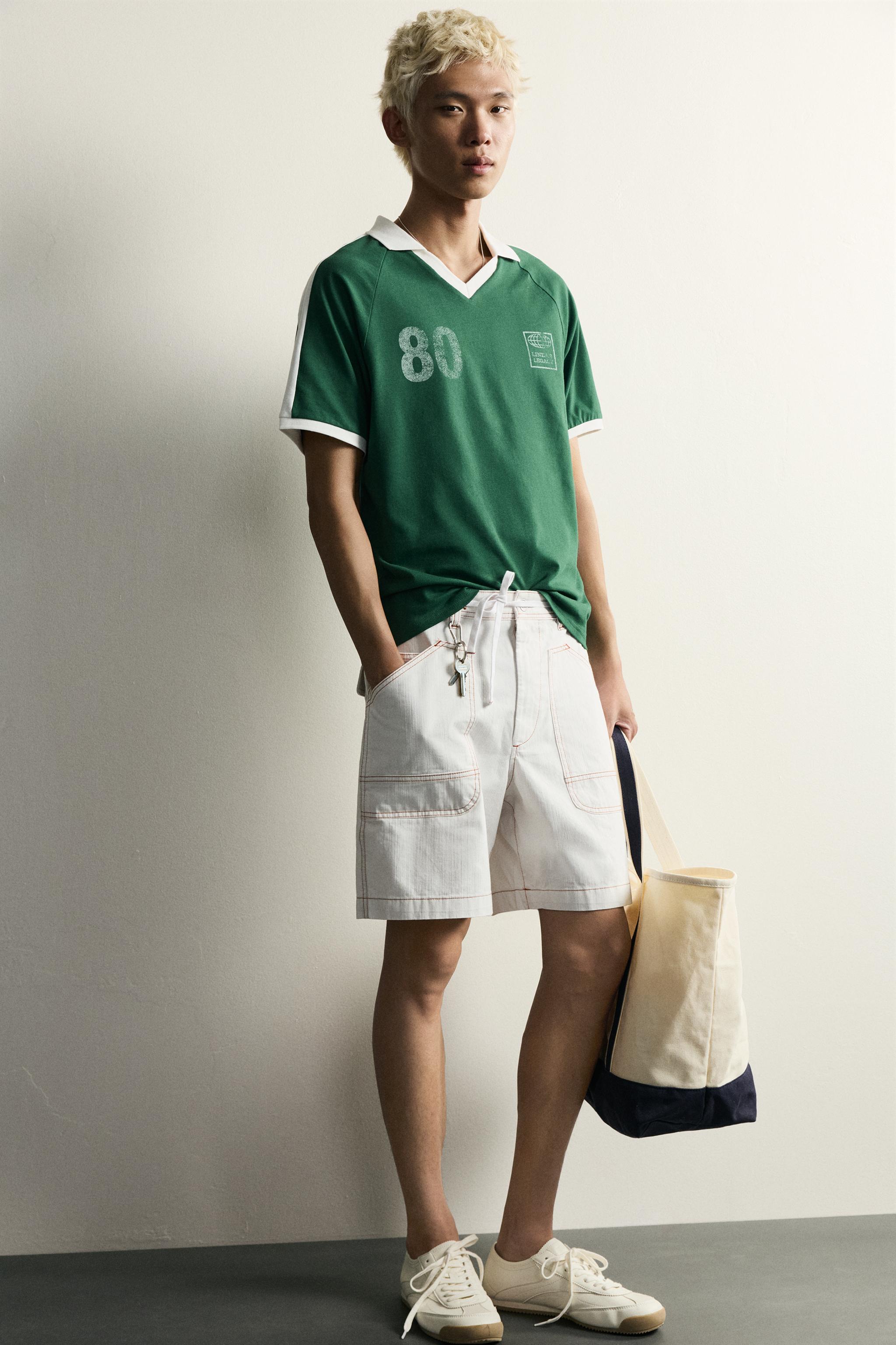 Мужские рубашки Zara RETRO SOCCER CONTRAST POLO — фото 6