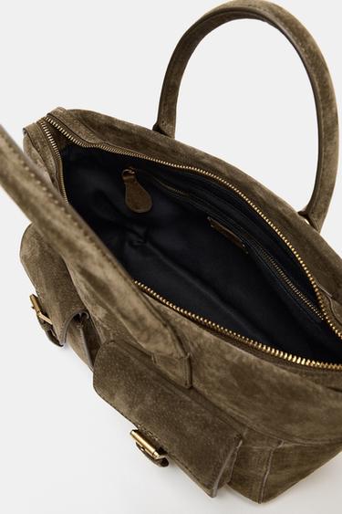 LEATHER HANDBAG WITH POCKETS - Green by Zara - Image 6