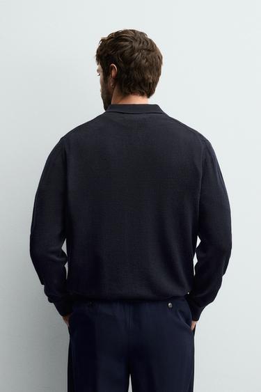POLO EN MAILLE 100 % LAINE - Bleu marine de Zara - Image 2