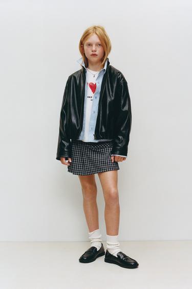 Zara 格紋打褶短褲裙 - 海藍色