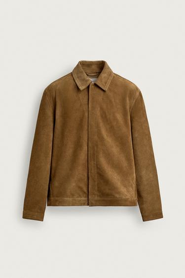 REGULAR FIT SUEDE LEATHER OVERSHIRT - Tobacco by Zara