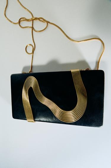 Zara METALLIC DETAIL CLUTCH - Black