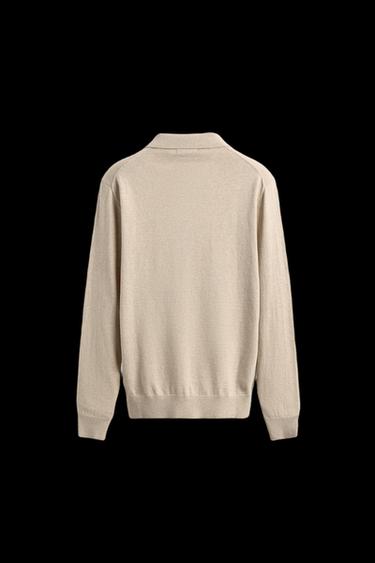 Zara REGULAR FIT KNIT POLO SHIRT - Ecru