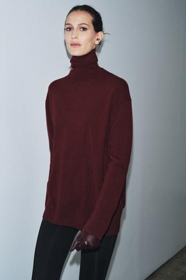 100% WOOL OVERSIZE HIGH NECK JUMPER - Burgundy by Zara