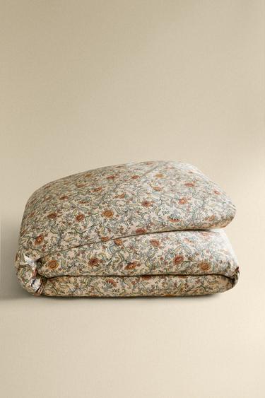 FLORAL PRINT SATEEN DUVET COVER (300 THREAD COUNT) - Light beige by Zara - Image 4